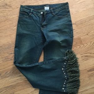 Bebe fringed silver studded jeans